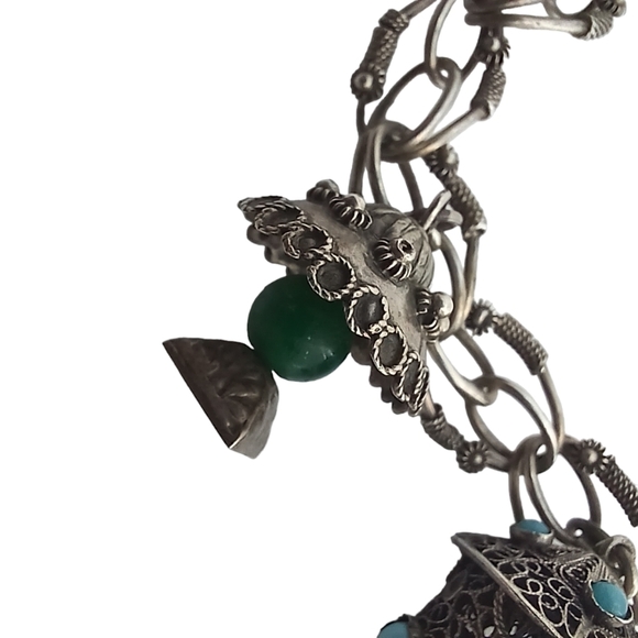 Vintage Entruscan Rare 5 Charm Bracelet 800 Silver Antique Blue Castlecore - Picture 4 of 12